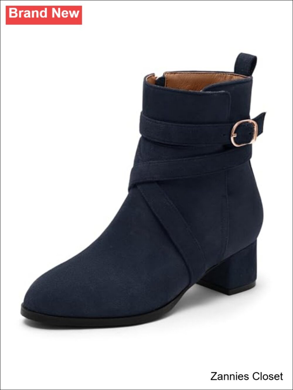✨ Chunky Heel Ankle Booties Suede Faux Fur Lined Block Heel Round Toe Buckle